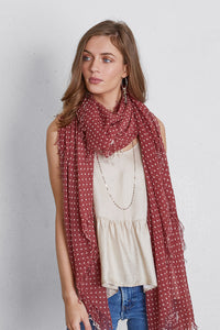 Chan Luu Cashmere and Silk Scarf Wrap - Polka Dot Red Pear/Eggshell BRH-SC-301