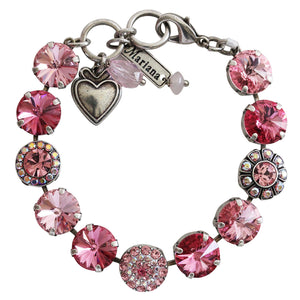 Mariana "Pretty in Pink" Silver Plated Lovable Pavé and Rosette Rivoli Crystal Bracelet, 4247/1 2230