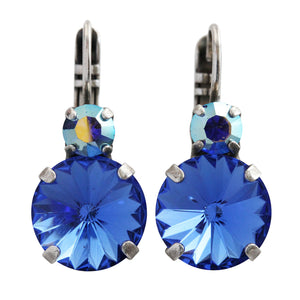 Mariana "Royal Blue" Silver Plated Lovable Rivoli Double Stone Crystal Earrings, 1037R 206