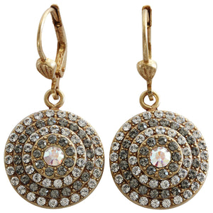 Catherine Popesco 14k Gold Plated Round Crystal Disc Earrings, 4148G Clear Grey AB