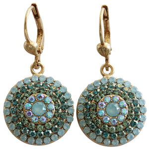 Catherine Popesco 14k Gold Plated Round Crystal Disc Earrings, 4148G Pacific Blue Teal