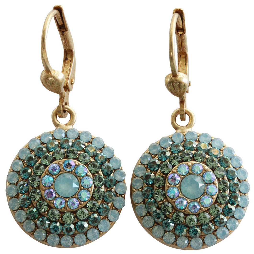 Catherine Popesco 14k Gold Plated Round Crystal Disc Earrings, 4148G Pacific Blue Teal