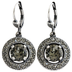 Catherine Popesco Sterling Silver Plated Round Crystal Border Earrings, 4680 Grey