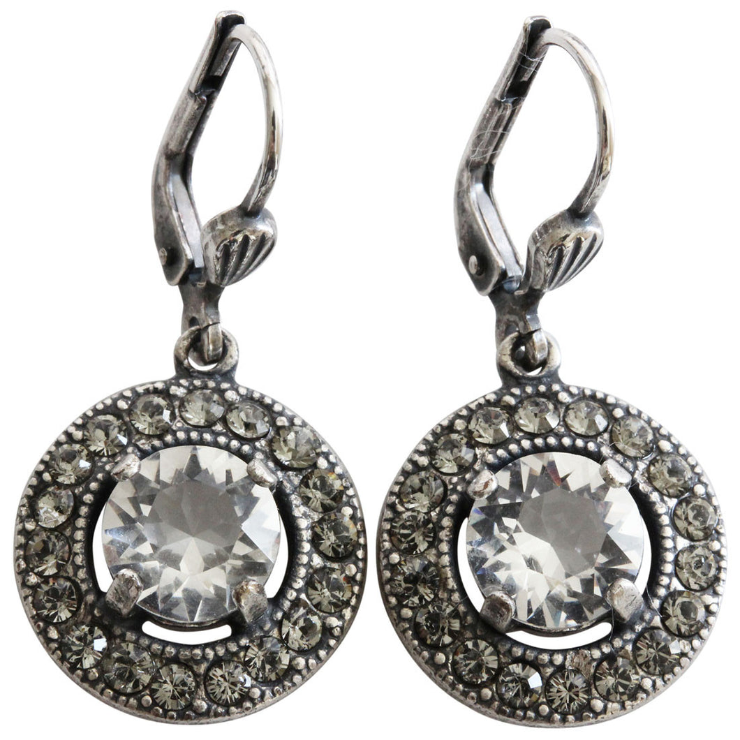 Catherine Popesco Sterling Silver Plated Round Crystal Border Earrings, 4680 Clear Grey