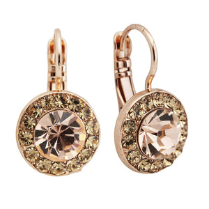 Mariana "Caramel" Rose Gold Plated Must-Have Round Pavé Crystal Earrings, 1129 137rg