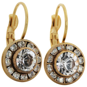 Liz Palacios 14k Gold Plated Small Round Disc Swarovski Crystal Earrings, BSE-6 Moonlight Clear