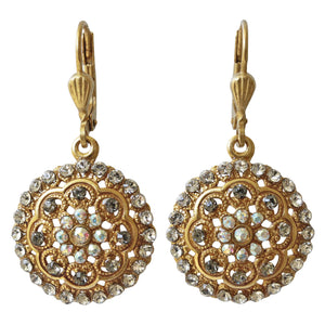 Catherine Popesco 14k Gold Plated Round Floral Crystal Earrings, 9748G Clear Gray AB