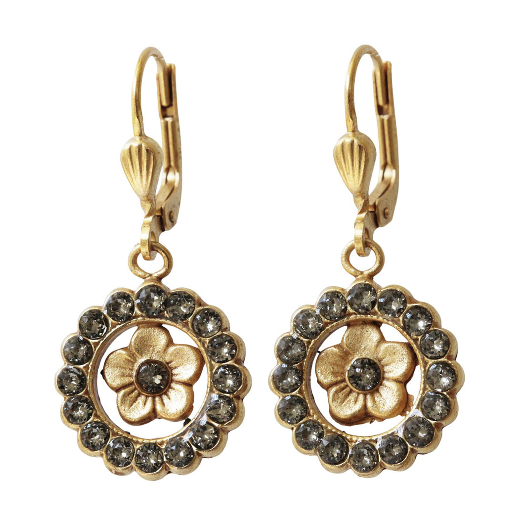 Catherine Popesco 14k Gold Plated Round Floral Crystal Earrings, 9366G Gray