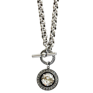 Catherine Popesco Sterling Silver Plated Round Crystal Border Pendant Necklace, 17" 1492 Shade