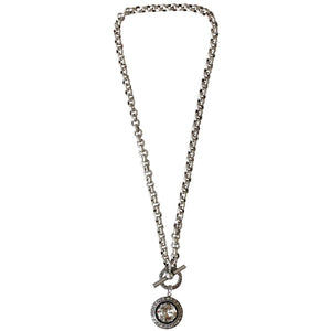 Catherine Popesco Sterling Silver Plated Round Crystal Border Pendant Necklace, 17" 1492 Shade