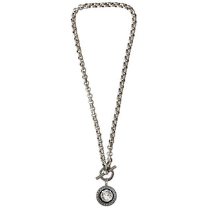 Catherine Popesco Sterling Silver Plated Round Crystal Border Pendant Necklace, 17" 1492 Clear