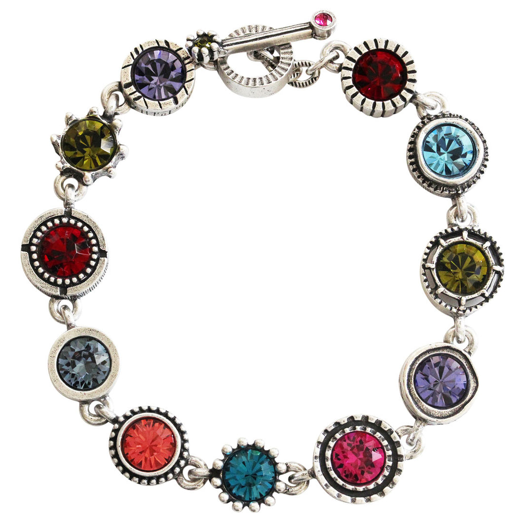 Patricia Locke Round Two Sterling Silver Plated Round Swarovski Mosaic Art Bracelet, 7.5