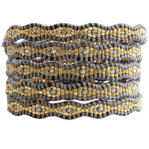 Chan Luu TREND Collection Base Metal Scallop Beaded Grey Mix Coated Metallic Crystals Natural Grey Leather Wrap Bracelet BGZ-4077