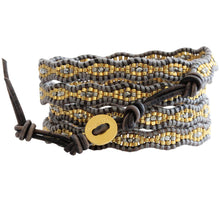 Chan Luu TREND Collection Base Metal Scallop Beaded Grey Mix Coated Metallic Crystals Natural Grey Leather Wrap Bracelet BGZ-4077