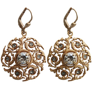Catherine Popesco 14k Gold Plated Crystal Scalloped Vine Ornate Earrings, 4869G Shade