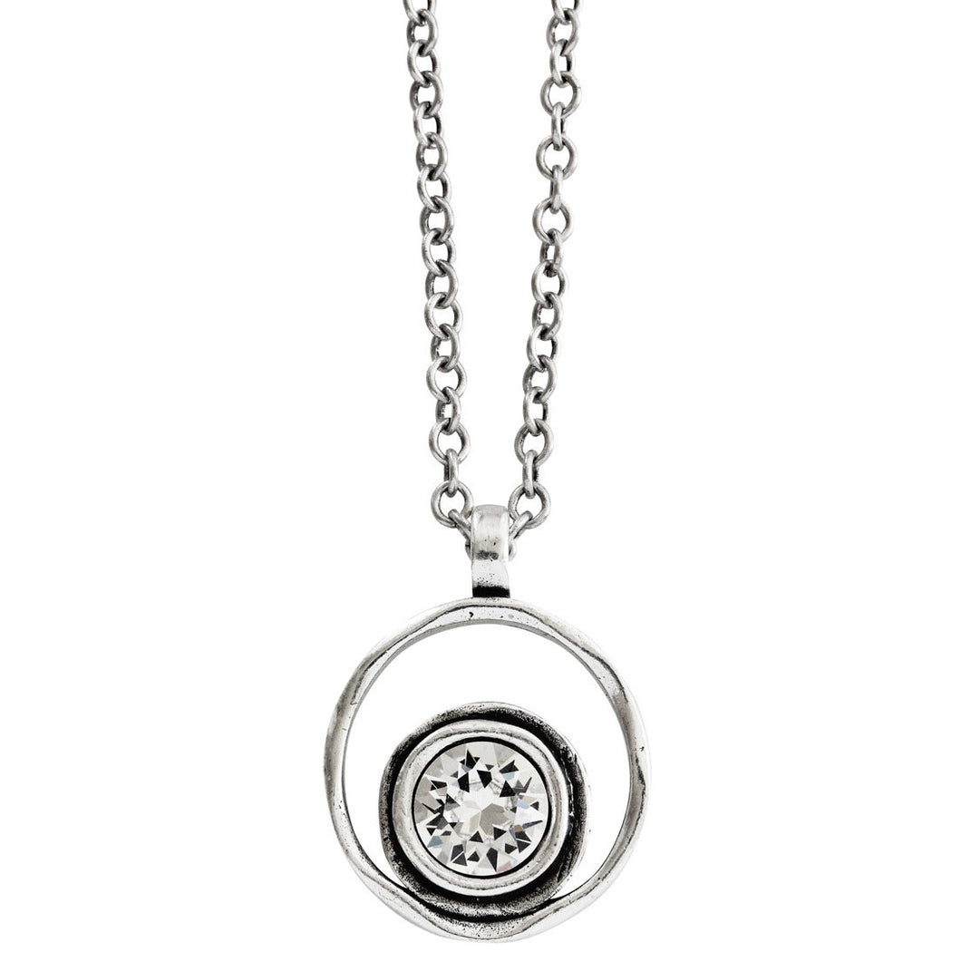 Patricia Locke Serenity Sterling Silver Plated Round Double Ring Pendant Swarovski Necklace, All Crystal NK0390S