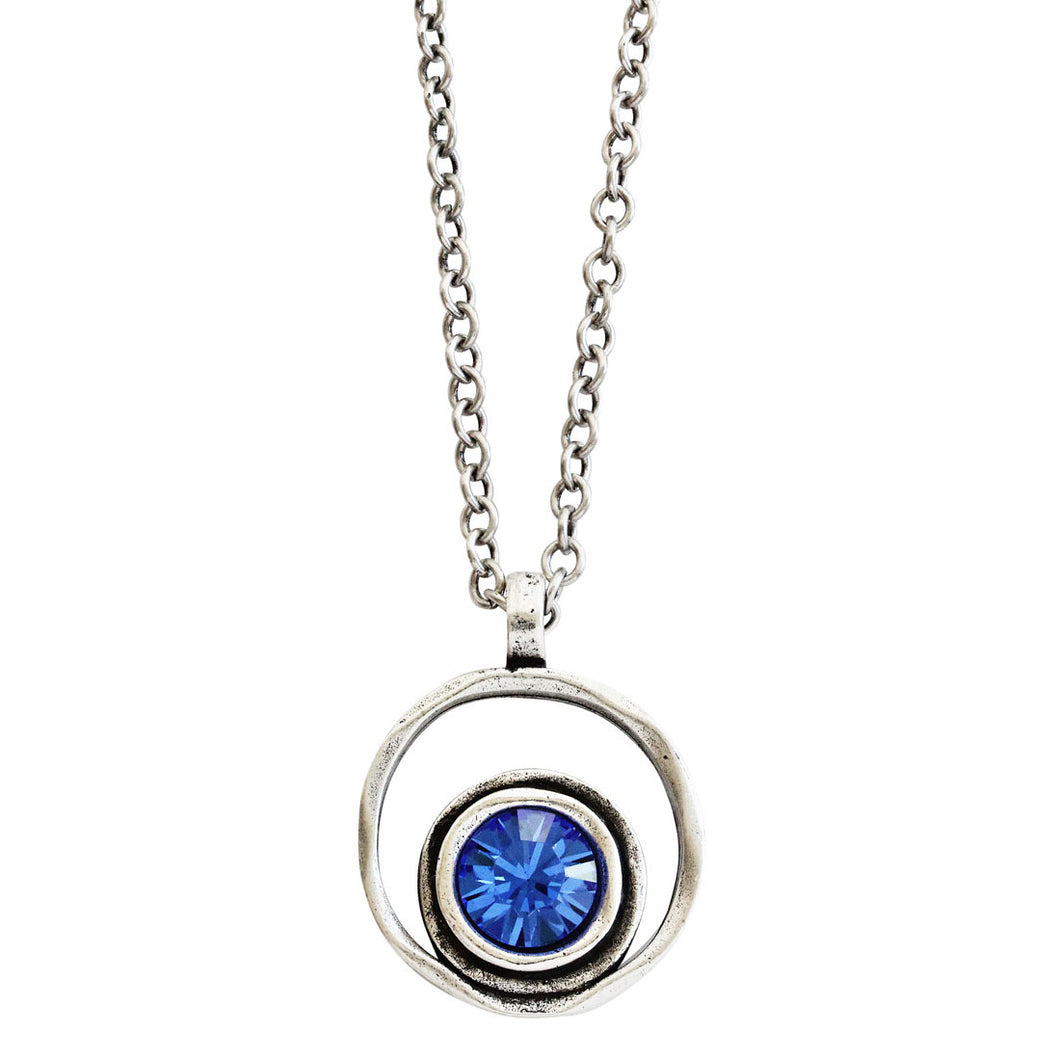 Patricia Locke Serenity Sterling Silver Plated Round Double Ring Pendant Swarovski Necklace, NK0390S Royal Blue