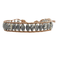 Chan Luu Antique Silver Bead Single Wrap Bracelet on Beige Leather BS-4373
