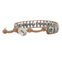 Chan Luu Antique Silver Bead Single Wrap Bracelet on Beige Leather BS-4373