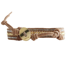 Chan Luu Gold Plated Gunmetal Beaded Single Wrap Bracelet on Natural Brown Leather bg-4873