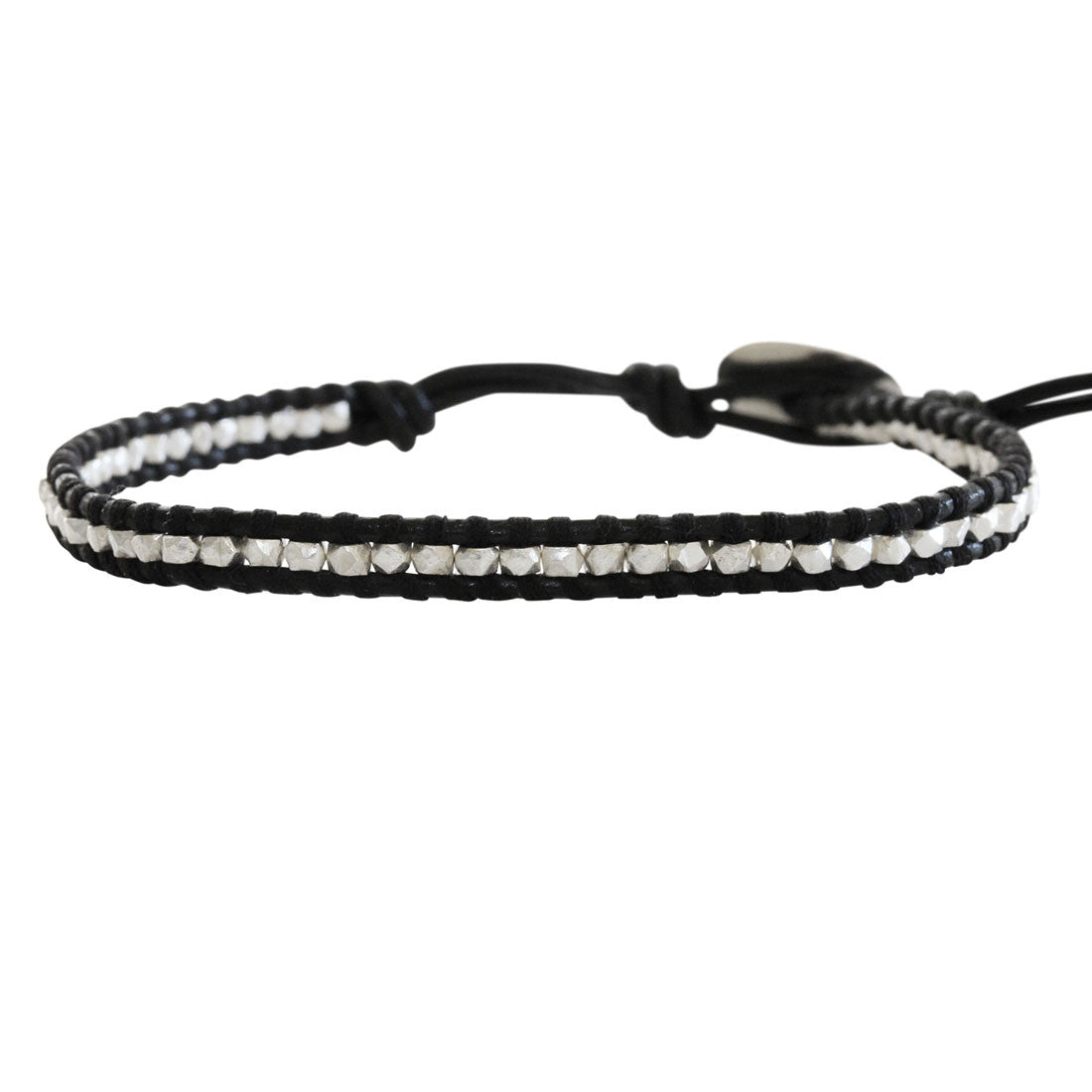 Chan Luu Sterling Silver Nuggets Single Wrap Bracelet on Black