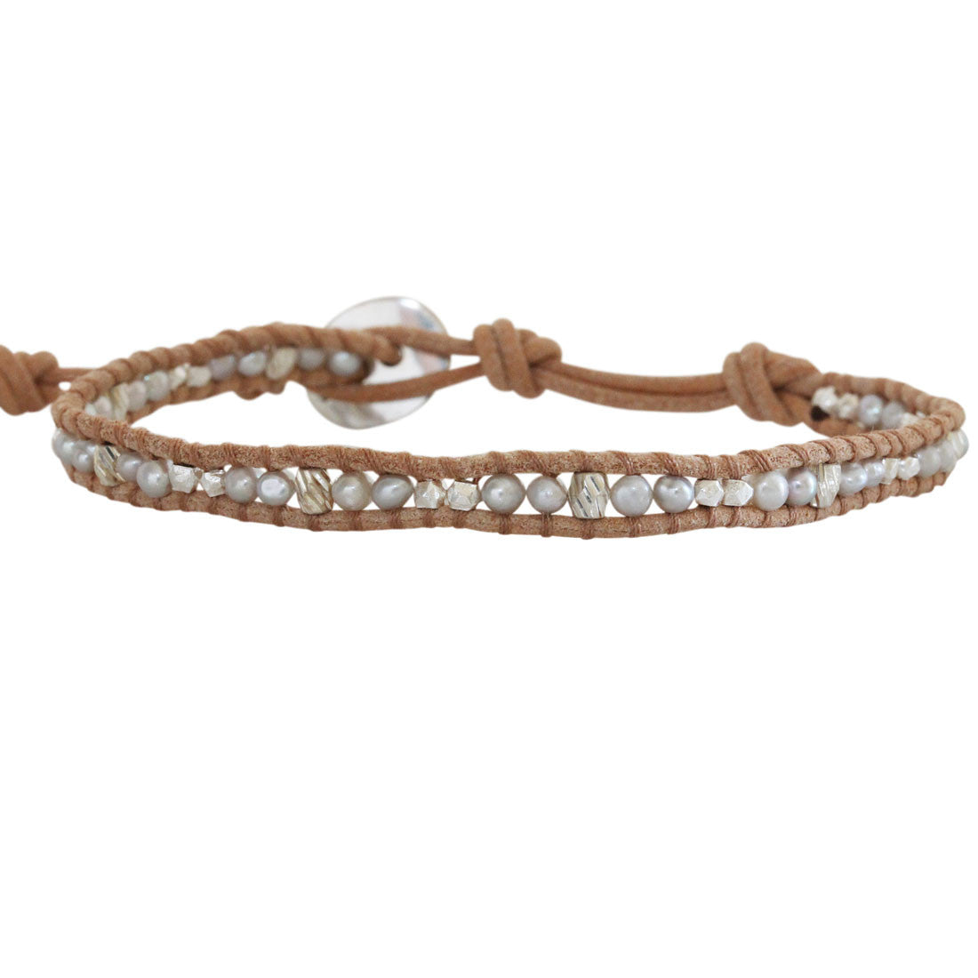 Chan Luu Grey Pearl Mix with Sterling Silver Nuggets Single Wrap Brace Regencies