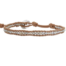 Chan Luu Grey Pearl Mix with Sterling Silver Nuggets Single Wrap Bracelet on Natural Brown Leather