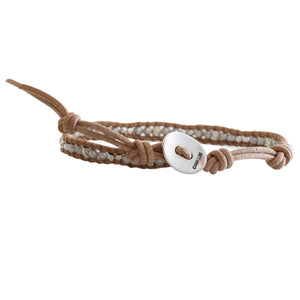 Chan Luu Grey Pearl Mix with Sterling Silver Nuggets Single Wrap Bracelet on Natural Brown Leather