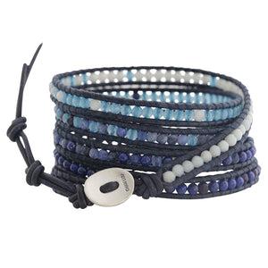 Chan Luu "Skywalker" Midnight Blue Mix on Natural Dark Blue Leather Wrap Bracelet BS-3452