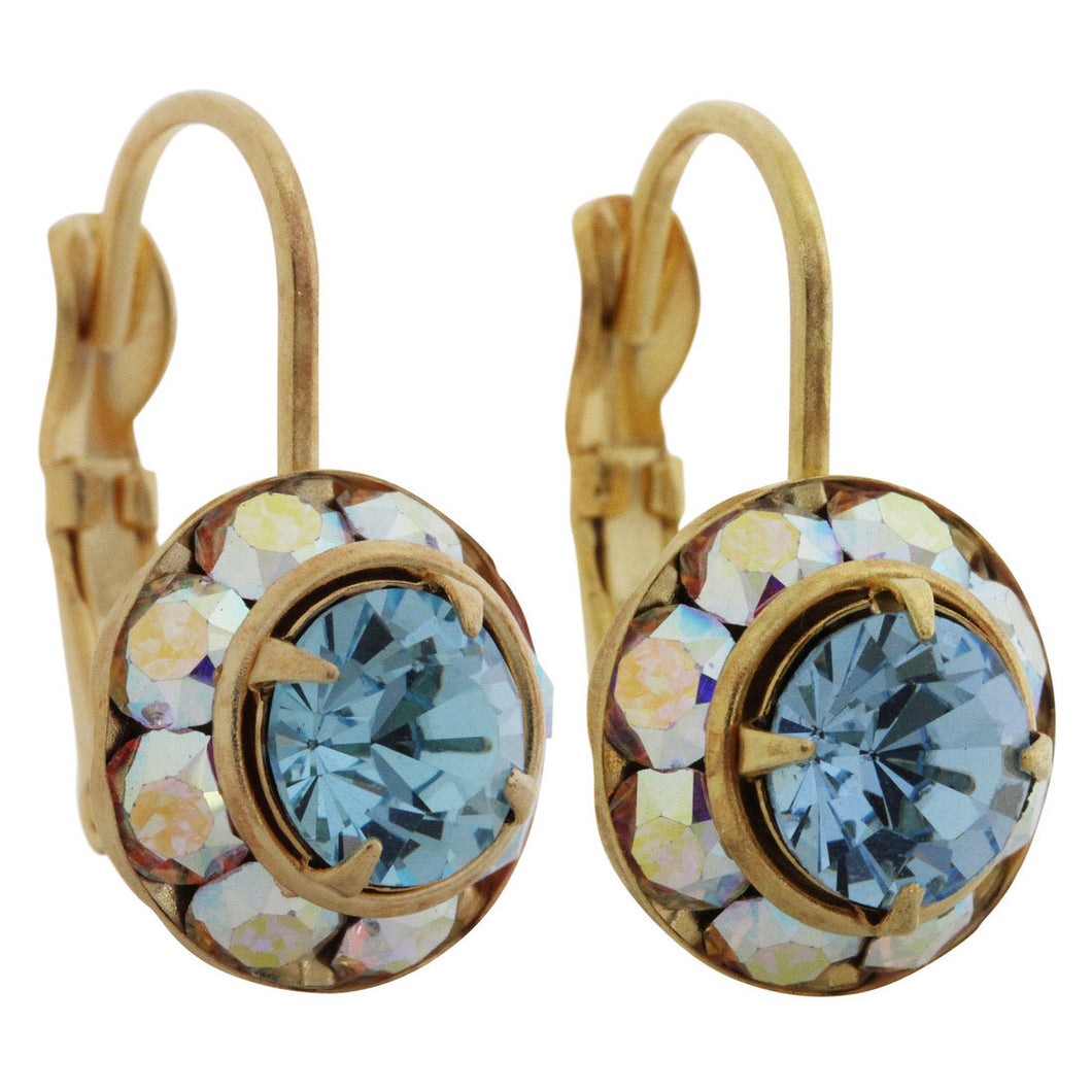 Liz Palacios 14k Gold Plated Small Rondelle Swarovski Crystal Earrings, JE-77 AB Aqua Blue