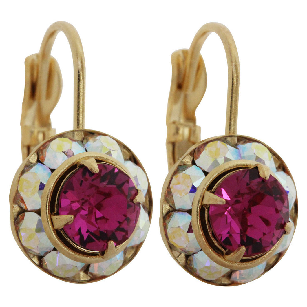 Liz Palacios 14k Gold Plated Small Rondelle Swarovski Crystal Earrings, JE-77 AB Fuchsia