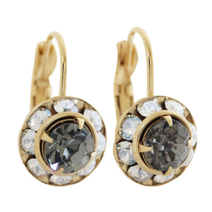 Liz Palacios 14k Gold Plated Small Rondelle Swarovski Crystal Earrings, JE-77 Moonlight Gray