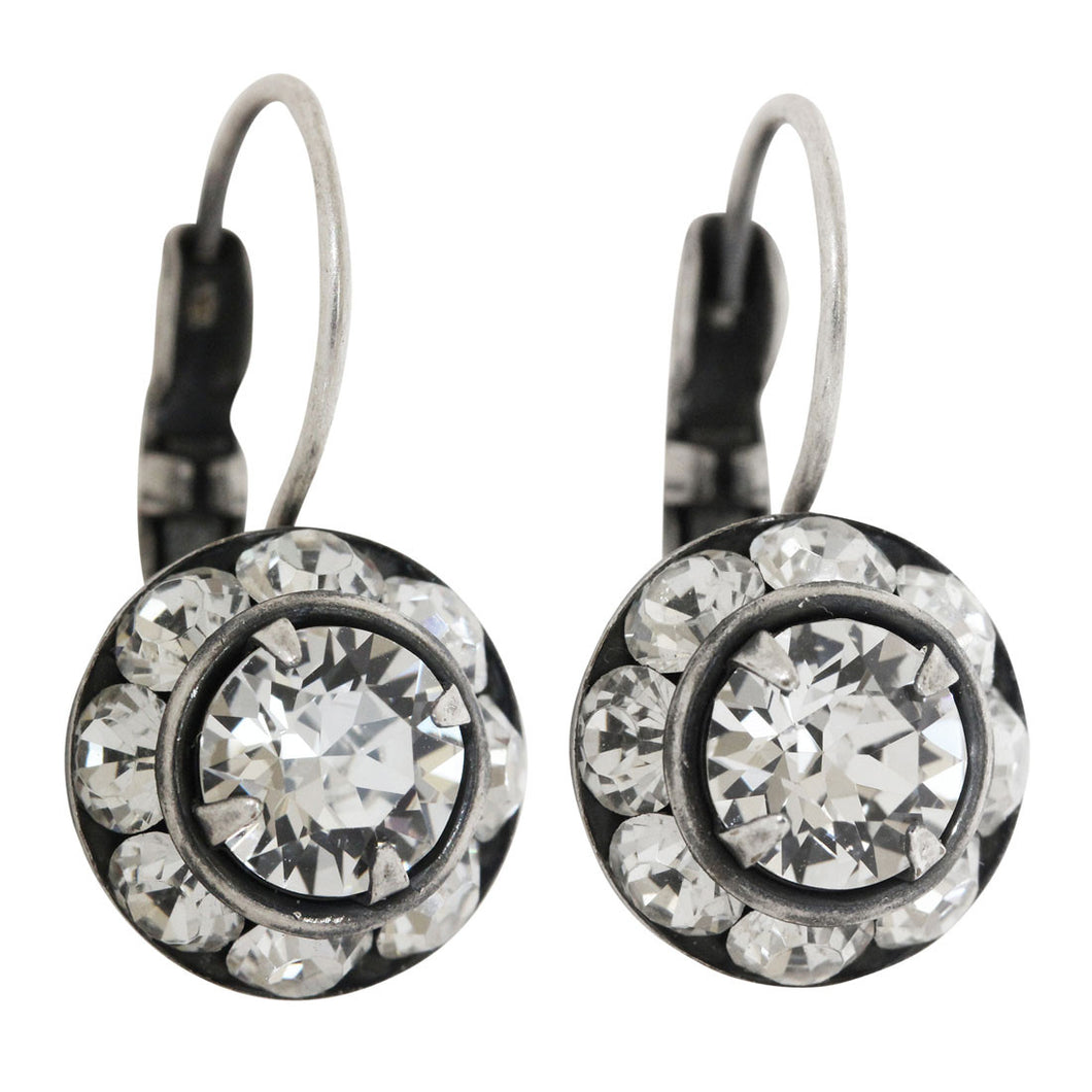 Liz Palacios Sterling Silver Plated Small Rondelle Swarovski Crystal Earrings, JE-77 Clear