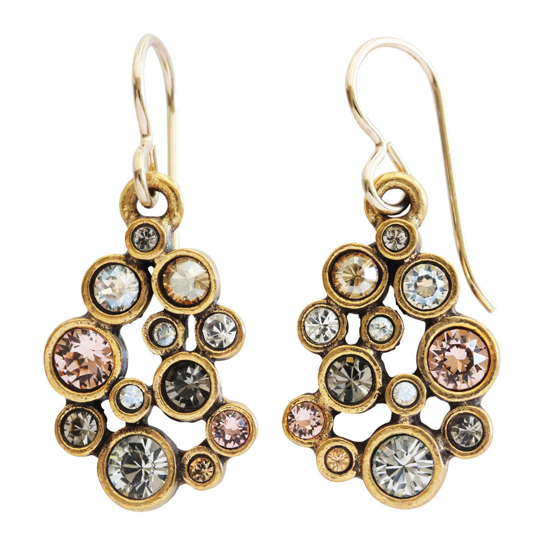 Patricia Locke Something Borrowed Gold Plated Round Mosaic Bubbles Art Swarovski Earrings, EF0930S Champagne