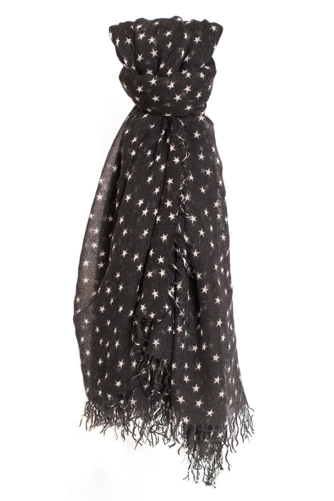Chan Luu Cashmere and Silk Scarf Wrap - Stars Black and White BRH-SC-451