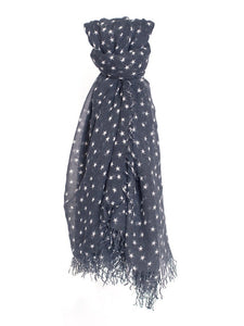 Chan Luu Cashmere and Silk Scarf Wrap - Stars Total Eclipse and White BRH-SC-451