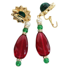 Kenneth Jay Lane Goldtone Simulated Emerald Ruby Starburst Drop Clip On Earrings 2210EER