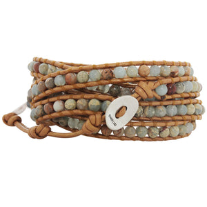 Chan Luu Aqua Terra Stones on Bronze Leather Wrap Bracelet BS-1289