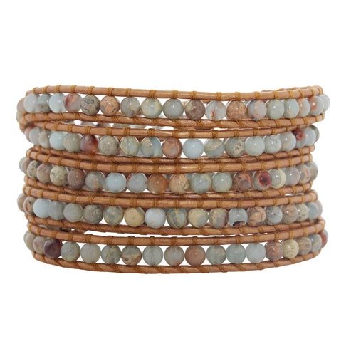 Chan Luu Aqua Terra Stones on Bronze Leather Wrap Bracelet BS-1289