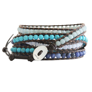 Chan Luu Blue Mix Brown Leather Wrap Bracelet BS-2213