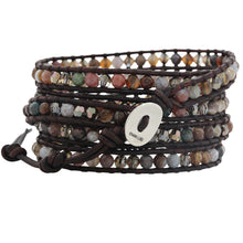 Chan Luu Fancy Jasper Mix on Natural Dark Brown Leather Wrap Bracelet BS-3644