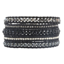 Chan Luu Black Onyx Mix Sterling Silver Gunmetal Nuggets on Black Leather Wrap Bracelet BS-4622