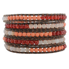 Chan Luu Coral Orange Red Mix on Brown Leather Wrap Bracelet BS-2259