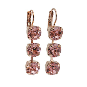 Mariana "Pretty in Pink" Rose Gold Plated Three Stone Crystal Earrings, 1440/1 223223rg