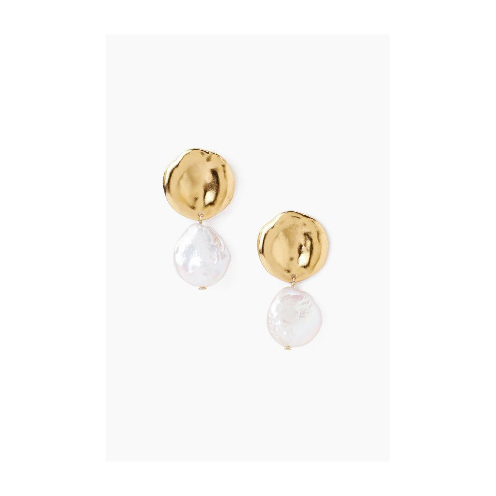 Chan Luu Two Tiered White Keshi Pearl Gold Plated Earrings