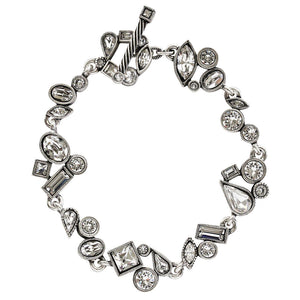 Patricia Locke Wedding March Sterling Silver Plated Mosaic Shapes Art Bracelet, 7 1/4" All Crystal BR0284S