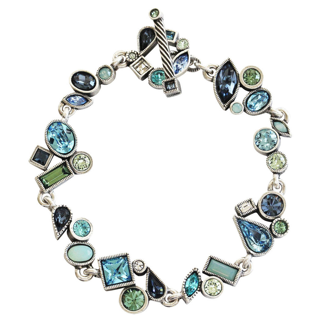 Patricia Locke Wedding March Sterling Silver Plated Mosaic Shapes Art Swarovski Bracelet, 7 1/4