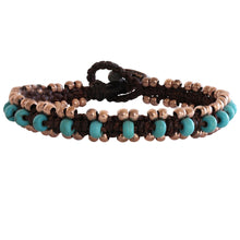 Wakami Woven Beaded Bracelet, 7" Turquoise and Copper wa9252-08
