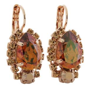 Mariana "Caramel" Rose Gold Plated Teardrop Pear Crystal Earrings, 1259/1 137rg