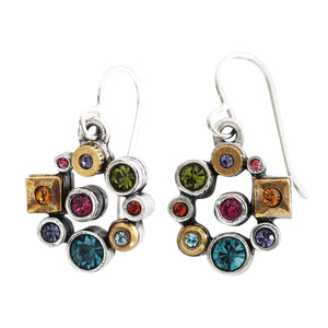 Patricia Locke "Maiden" Sterling Silver Gold Plated Swarovski Crystal Mosaic Earrings, Multi Color Rainbow EF1097S Fling